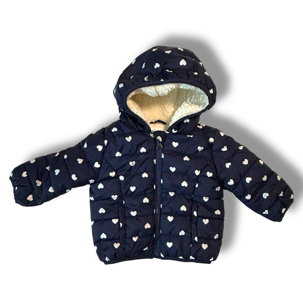 Mighty Goods Buy But Baby Brand Navy Heart Print Hooded Jacket